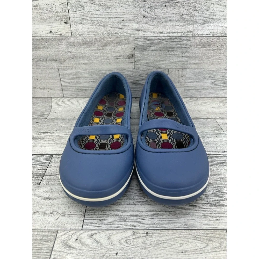 Crocs Shayna Mary Jane Flats Women  6 Navy Blue Geometric Footbed Slip On Shoes